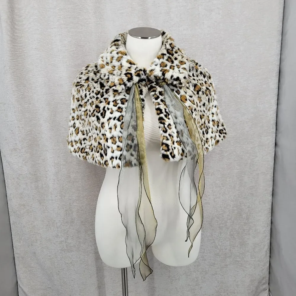 Newport News Y2K or 90s Leopard Print Faux Fur Cape with Bow